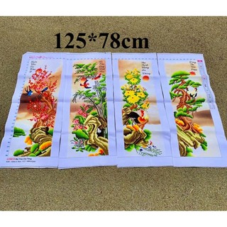 Tranh thêu chữ thập thanh lý tứ quý thành phẩm 125*78CM