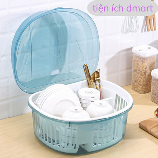 kệ úp bát đũa có nắp đậy kèm ống cắm đũa tiện lợi, kệ bếp nhựa để bàn 0018