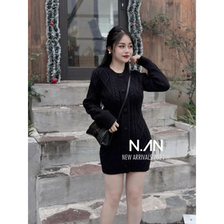 Váy len body vặn thừng khuy bọc QC