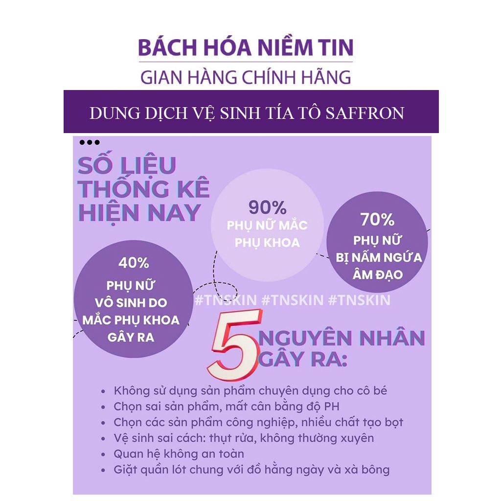 Dung Dịch Vệ Sinh Tía Tô Saffron 150ml Hết Khí Hư Nấm Ngứa Mùi Hôi Vùng Kín