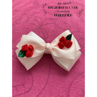 Kẹp búi lưới handmade đính hoa hồng nhỏ K57