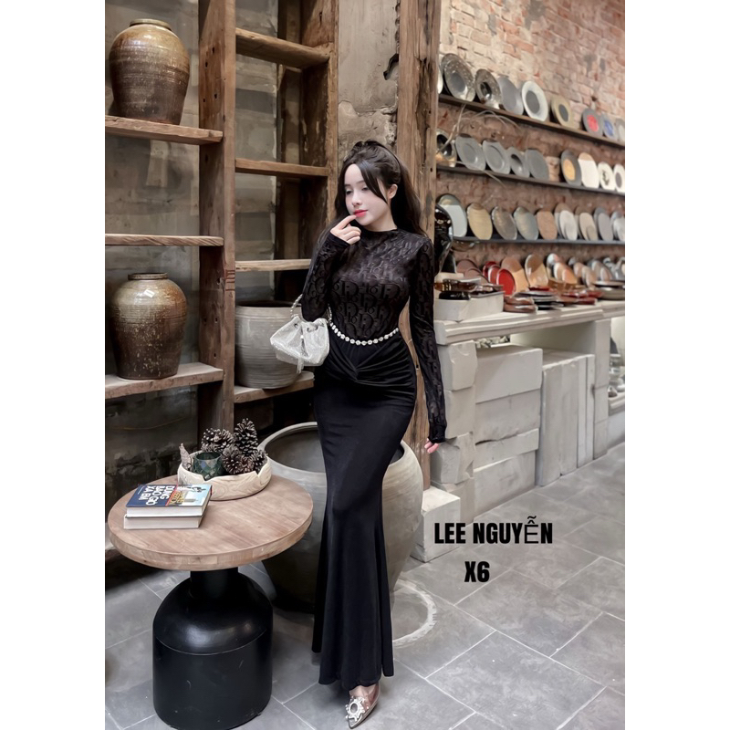 Đầm body đi tiệc, phối ren kết đá siêu sang chảnh a9