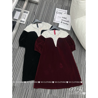Váy nhung đính đá cổ sm