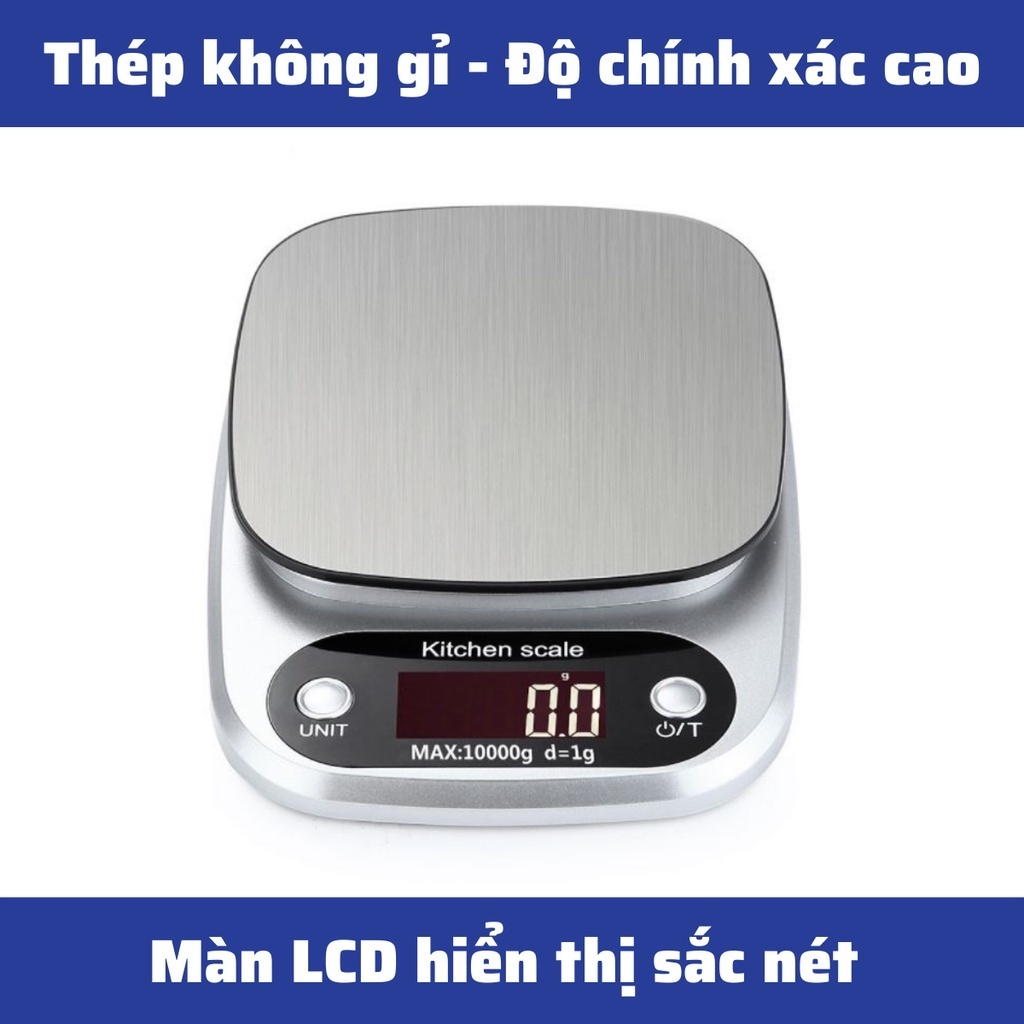 Cân tiểu ly điện tử nhà bếp mini định lượng 1g - 10kg làm bánh độ chính xác cao kèm 2 viên pin AAA
