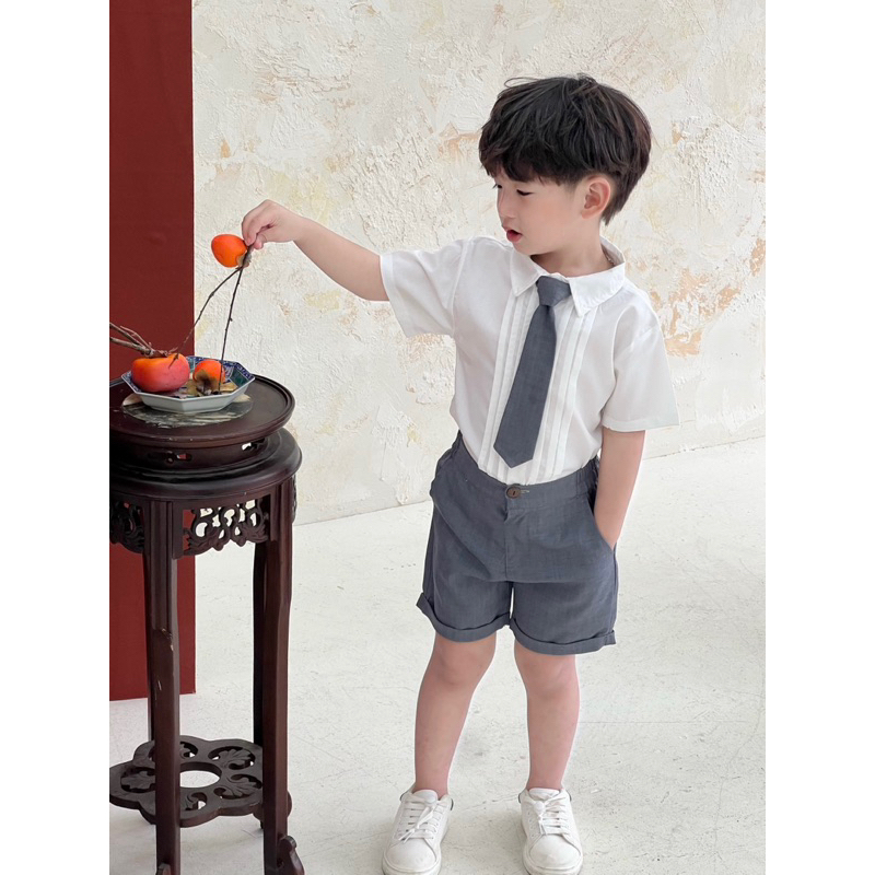 (3 chi tiết) Set sơ mi công tử Batala Kids, Bộ com lê tết bé trai hàn quốc ba chi tiết siêu ngầu và phong cách 7-18kg