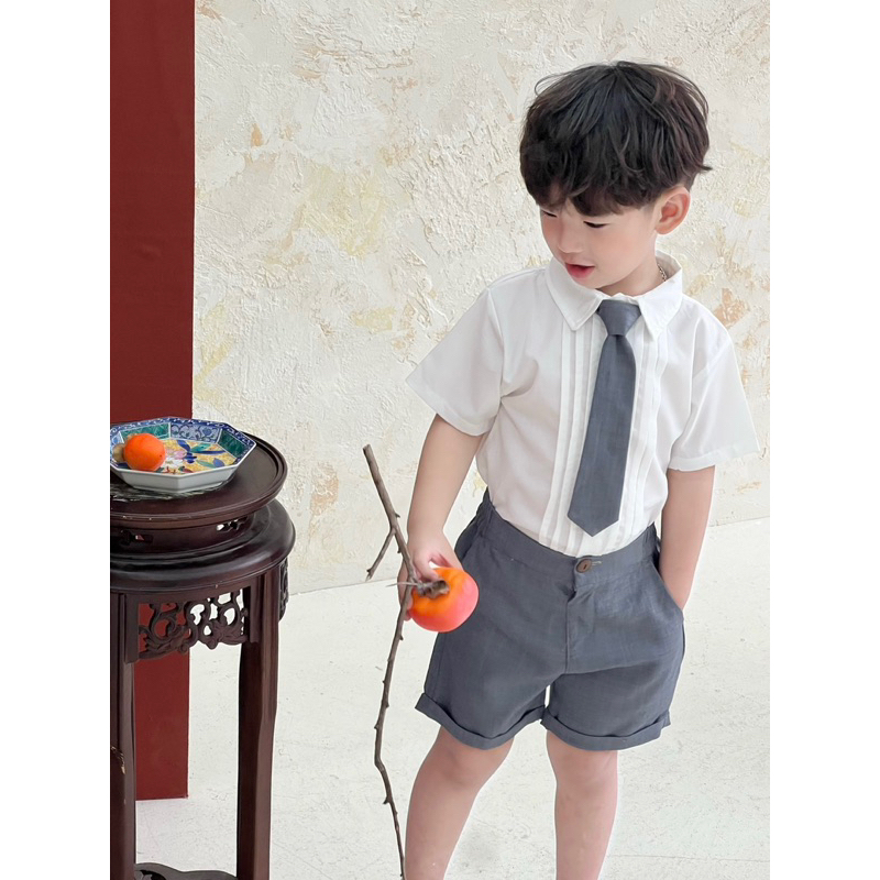 (3 chi tiết) Set sơ mi công tử Batala Kids, Bộ com lê tết bé trai hàn quốc ba chi tiết siêu ngầu và phong cách 7-18kg