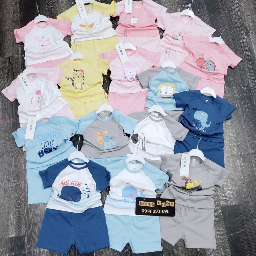 Bộ quần áo cộc tay mùa hè Lullaby 2024 cổ tròn chui đầu cúc vai cotton mỏng mịn thấm hút mồ cho bé trai gái 1- 5 tuổi