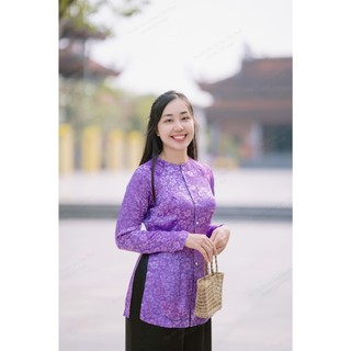 Bộ áo bà ba gấm Tím- Có bộ bà ba Bigsize- may sỉ bà ba toàn quốc - May bộ bà ba theo yêu cầu