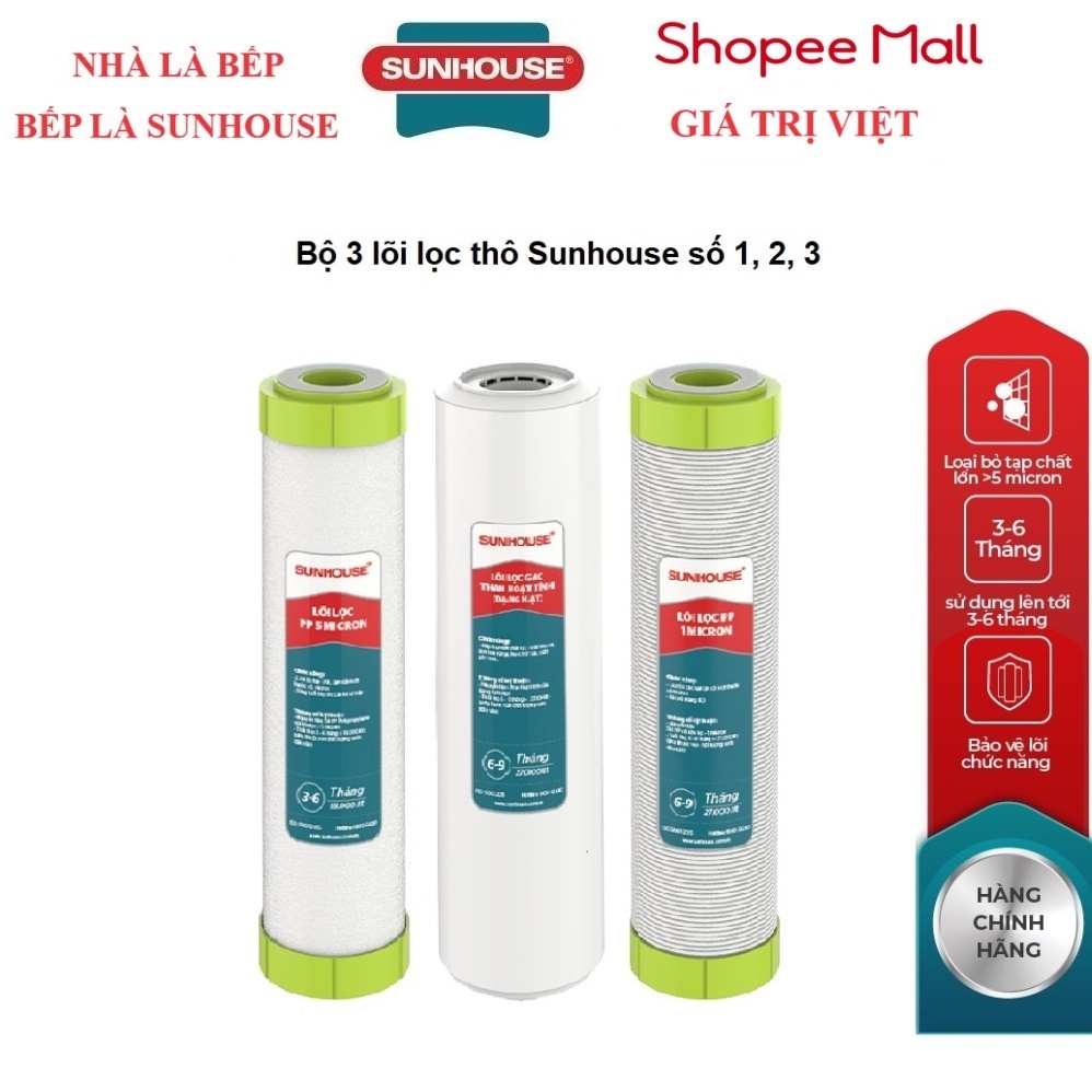 Combo Lõi lọc nước số 1, 2 ,3 SUNHOUSE SHRLL1 SHRLL2 SHRLL3