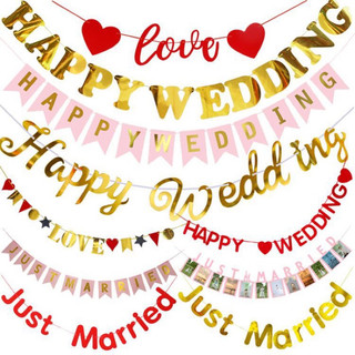 Dây treo chữ bìa giấy đám cưới happy wedding, just married