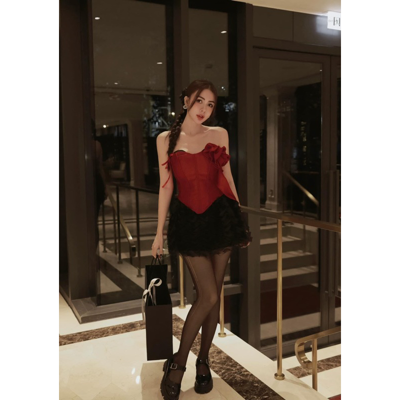 Set cup cao cấp đính hoa chân váy nhún lưới 𝐀𝐒𝐇𝐘𝐋𝐄𝐘