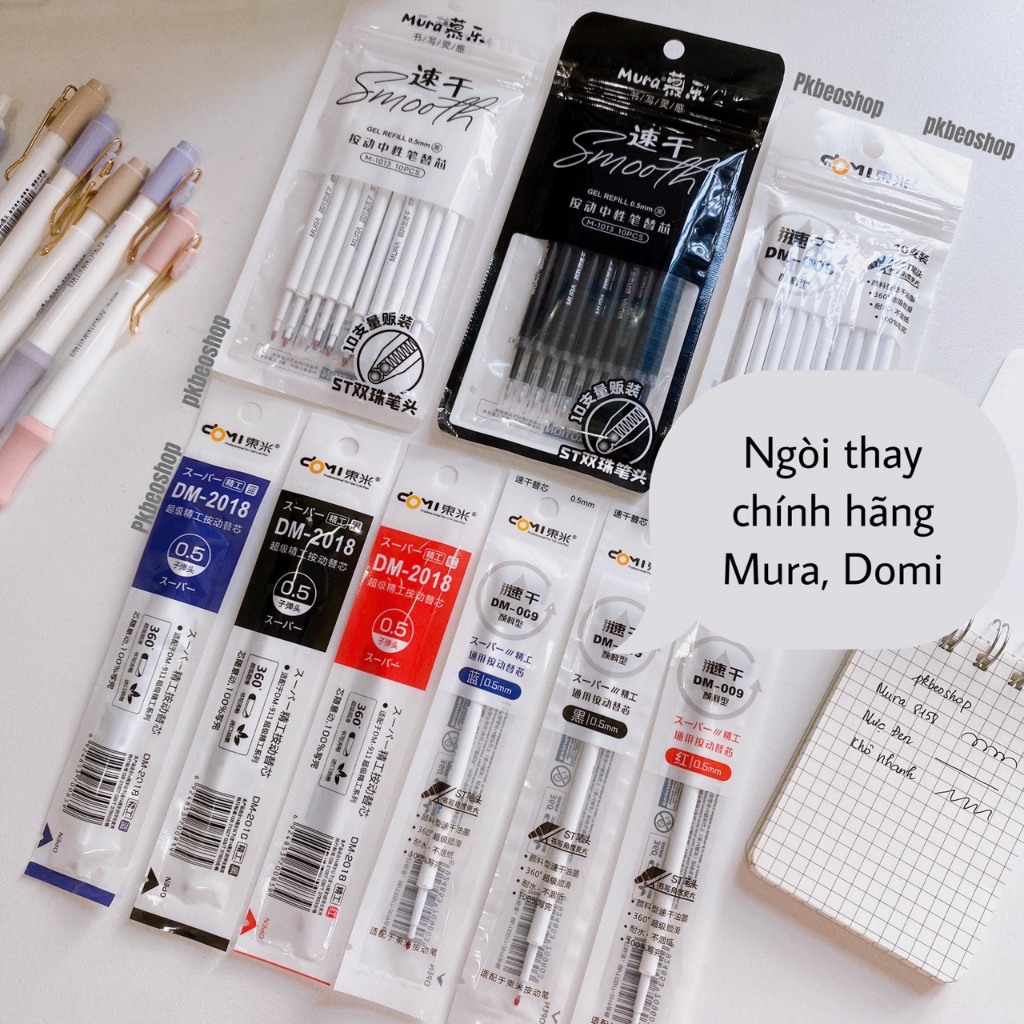 Bút gel bấm Mura Pkbeoshop Sweet Love Eternity viết bi mực đen ngòi 0.5mm màu hồng dễ thương B50