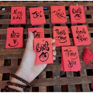 Thiệp treo cây, thiệp đỏ may mắn trang trí, tặng kèm dây treo