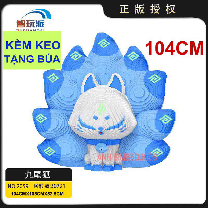 Đô chơi xếp hình  hồ ly 9 ĐUÔI CỬU VỸ HỒ LY NGŨ HÀNH cỡ lớn 104cm tặng kèm búa&keo
