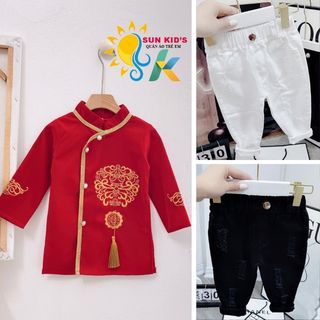 (Size Đại) Áo dài cách tân họa tiết dân tộc - Quần kaki dài rách phối đồ cực đẹp cho bé trai từ 20 đến 32 kg - SUN KID'S