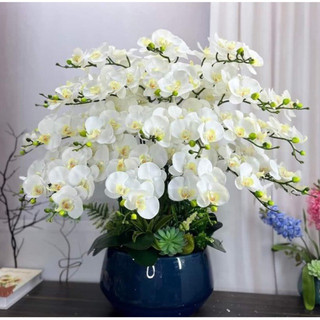 Hoa lan Hồ điệp 9 bông cao su mướt, thân đốm -loại đẹp, hoa giả trang trí nội thất