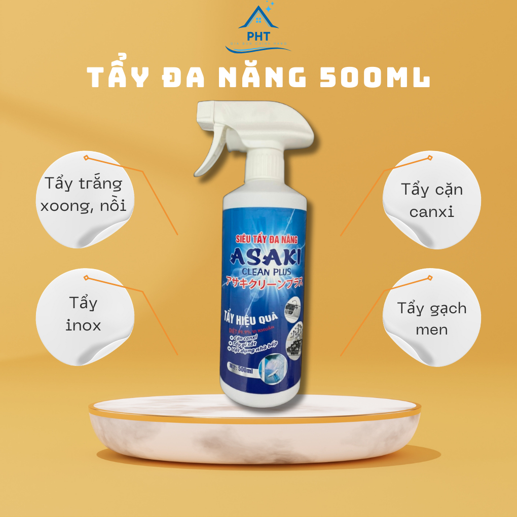 Nước Tẩy Đa Năng ASAKI tẩy sạch cặn canxi, Inox, gạch men, kính nhà tắm công nghệ Nhật Bản 500ml