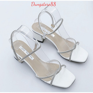 Sandal Quai Mảnh, Dép Cao Gót DUNGSTORE88  5 Phân Quai Đính Đá Cực Cá Tinh Rễ Phối Đồ mã-026