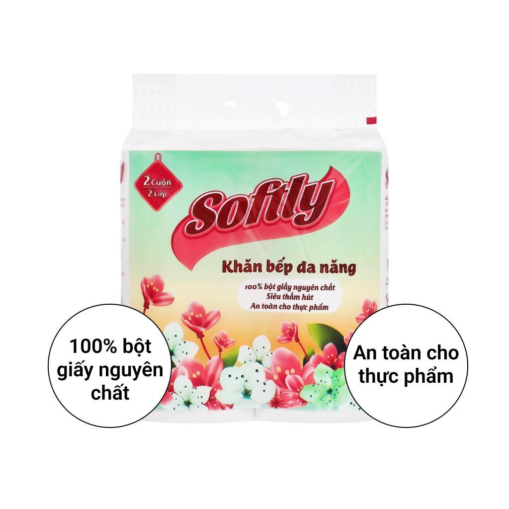 2 cuộn khăn giấy lau bếp Softly 2 lớp