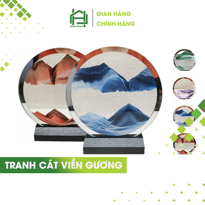 Tranh cát viền gương - đế gỗ, tranh cát chuyển động 3d chảy nghệ thuật, để bàn decor trang trí làm quà tặng cao cấp