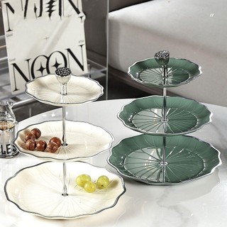  Khay 3 tầng lá sen mẫu mới khay đựng mứt trái cây decor Tiệc lễ Tết Khay đựng bánh kẹo hoa quả decor phòng khách 