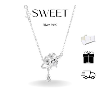 Dây chuyền 100% bạc s999 đá trái tim pha lê-sweet