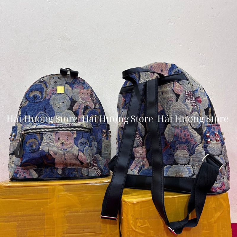 Balo Gấu Dạ Xanh Size 40 vừa A4, Laptop 14inch, Atlat địa lý Da Bag