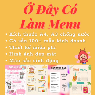 In menu a3 ép plastic chống nước