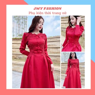 V4437 Váy đỏ tay dài dáng xòe tiểu thư thanh lịch [Dolce Viva Colection (DVC)] đầm đỏ dự tiệc, đi làm đi chơi xinh xắn