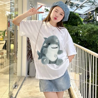 Áo thun nữ, áo phông nữ tay lỡ unisex GENZ STUDIO Baby shark, áo form rộng full cotton oversize Phong các Hàn Quốc