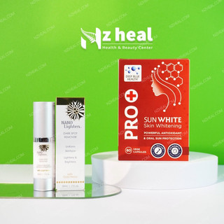 Bộ đôi mờ nám, trắng da, chống nắng: Serum giảm nám Nano Lighten và Viên uống chống nắng, trắng da Pro SunWhite - NZHEAL