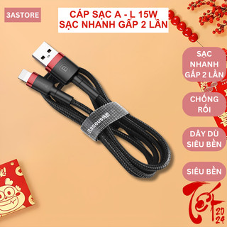 Dây sạc baseus 2m usb a to lighting sạc nhanh bọc dù siêu bền chống đứt gãy dài 1m 2m mã cafule 3astore