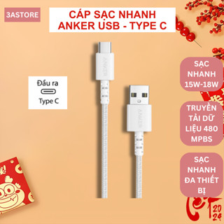 Dây cáp sạc nhanh anker a8023 a8173 usb type c 3.0 sạc nhanh 15w 18w samsung android 3astore