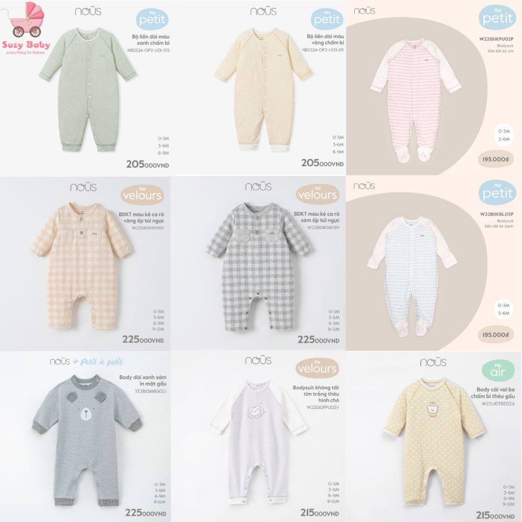 NOUS BODY CHO BÉ 0M-12M nhiều mẫu, Suzy Baby