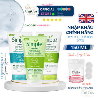 Sữa rửa mặt Simple Refreshing Facial Wash Gel Rửa Mặt Da Nhạy Cảm - SRM Simple làm Sạch Sâu 150ml