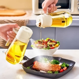 Bình thủy tinh đựng dầu ăn 2in1 tích hợp xịt sương dung tích 470ml, bình đựng nước mắm nước tương đa năng