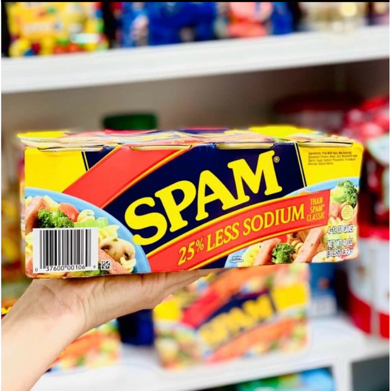 Thịt Đóng Hộp Spam của Mỹ 25% Less Sodium hộp 340g date mới nhất 03/2026