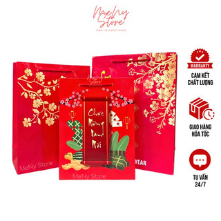 Túi đựng quà Tết, túi giấy đỏ chúc mừng năm mới happy new year nhiều kích cỡ (giao mẫu ngẫu nhiên)
