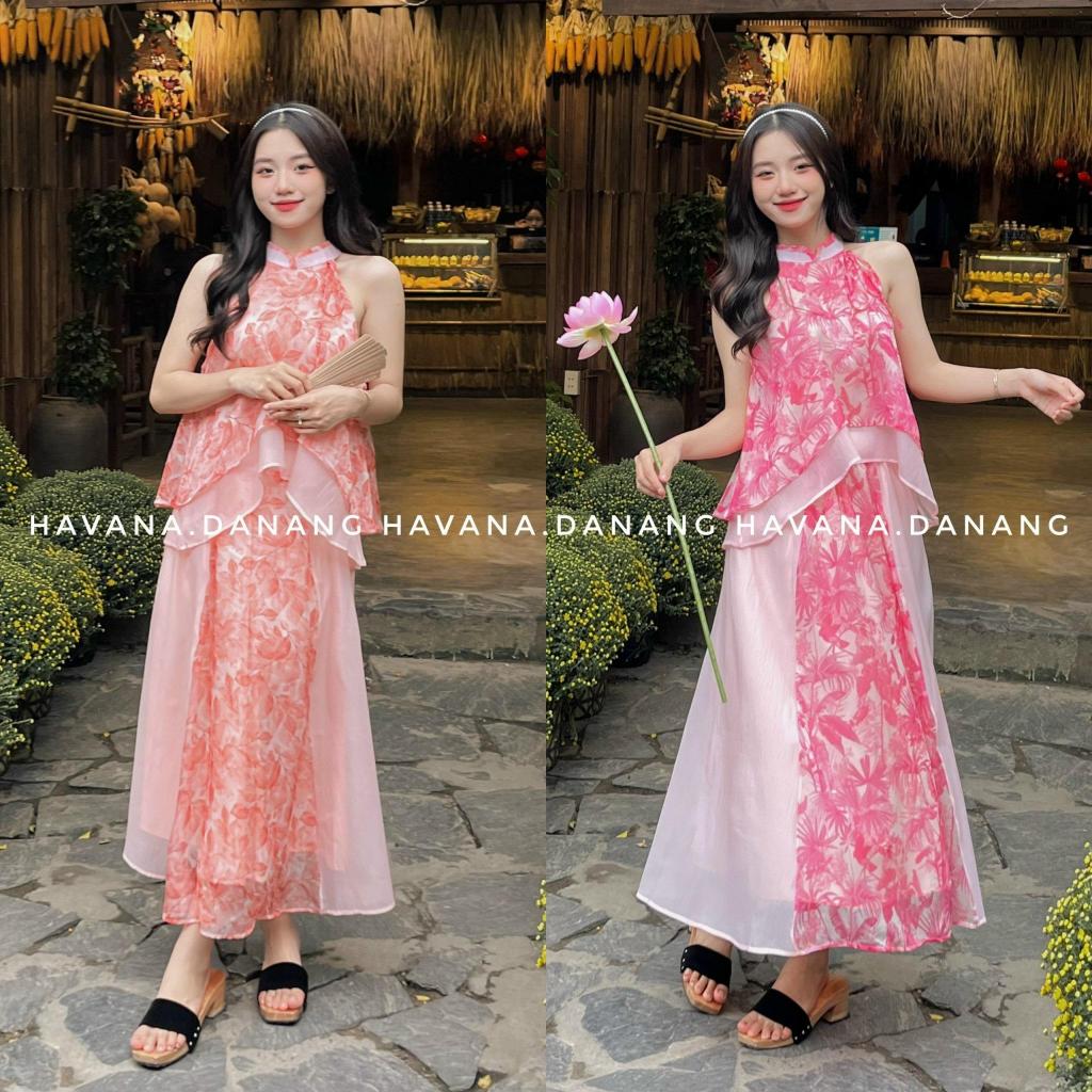 Set yếm voan tơ GIAI Ý 2 lớp kèm chân váy xoè HAVANA AD69
