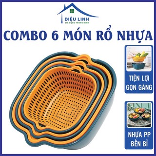 Rổ nhựa đựng đồ Vuông Combo 6 món rổ nhựa ráo nước,bộ rổ nhựa kèm chậu, 6 món dieulinhshop