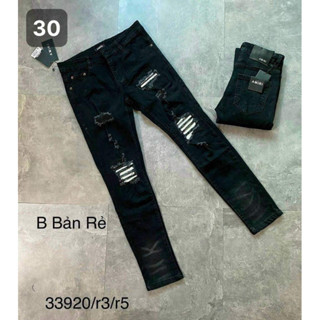 Quần jean bò nam Amiri slimfit rách đùi gối lót da trắng nhăn gân wash ống xếp sóng