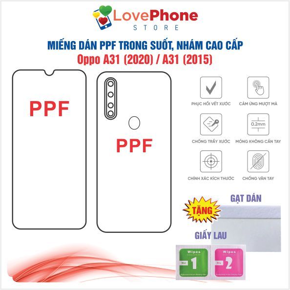 Dán PPF Oppo A31 (2020) / A31(2015)  bảo vệ màn hình chống vân tay tự phục hồi vết xước - Love Phone