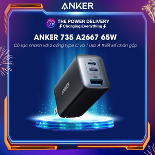 Củ sạc nhanh Anker 735 65w Nano II - A2667 với 2 cổng type C và 1 Usb A thiết kế nhỏ gọn chân gập tiện lợi - BH 12T