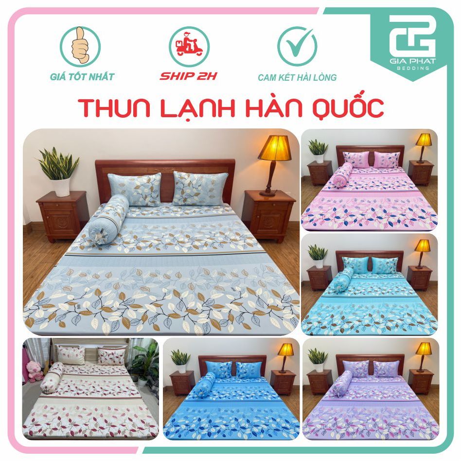 Bộ Ga Thun Lạnh Hàn Quốc 4 món  (1 ga bọc + 2 vỏ gối nằm + 1 vỏ gối ôm)