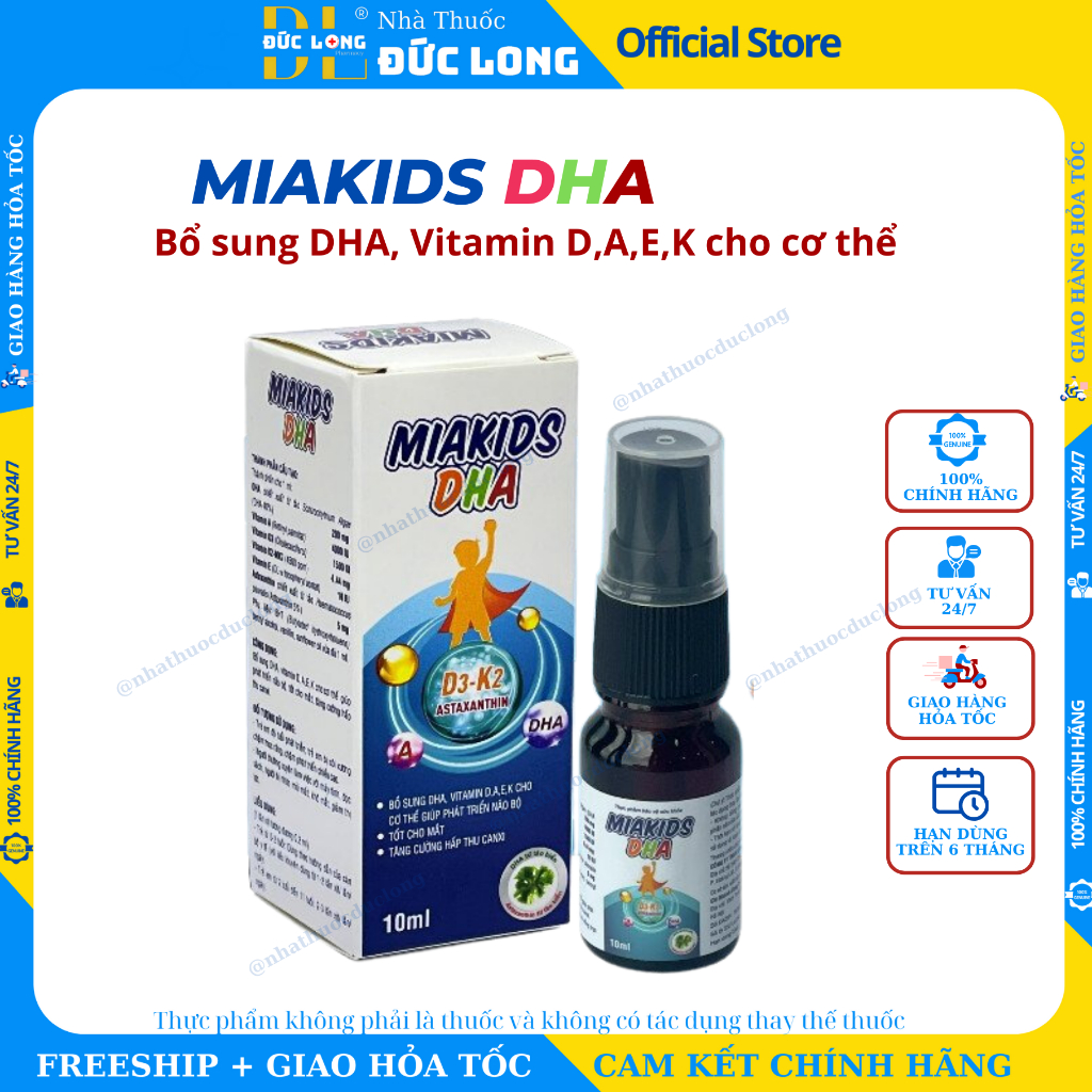 ✅(Chính Hãng) Miakids DHA bổ sung vitamin cần thiết như vitamin D3, K2, A, E cho trẻ - chai 10ml