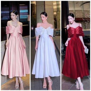 ĐẦM XOÈ DÀI BẸT VAI ĐÍNH ĐÁ