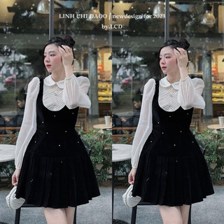 Váy nhung xoè đính đá tay tơ siêu đẹp