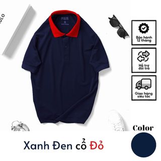 Áo thun polo nam vải cá sấu màu xanh đen cổ đỏ lịch sự D125