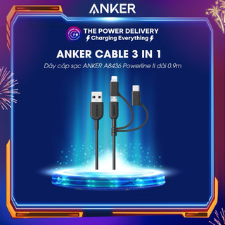  Dây cáp sạc nhanh Anker Powerline II A8436 dài 0.9m 3 đầu chuyển tiện dụng IP Type-C MicroUSB - Bảo hành 12 tháng 