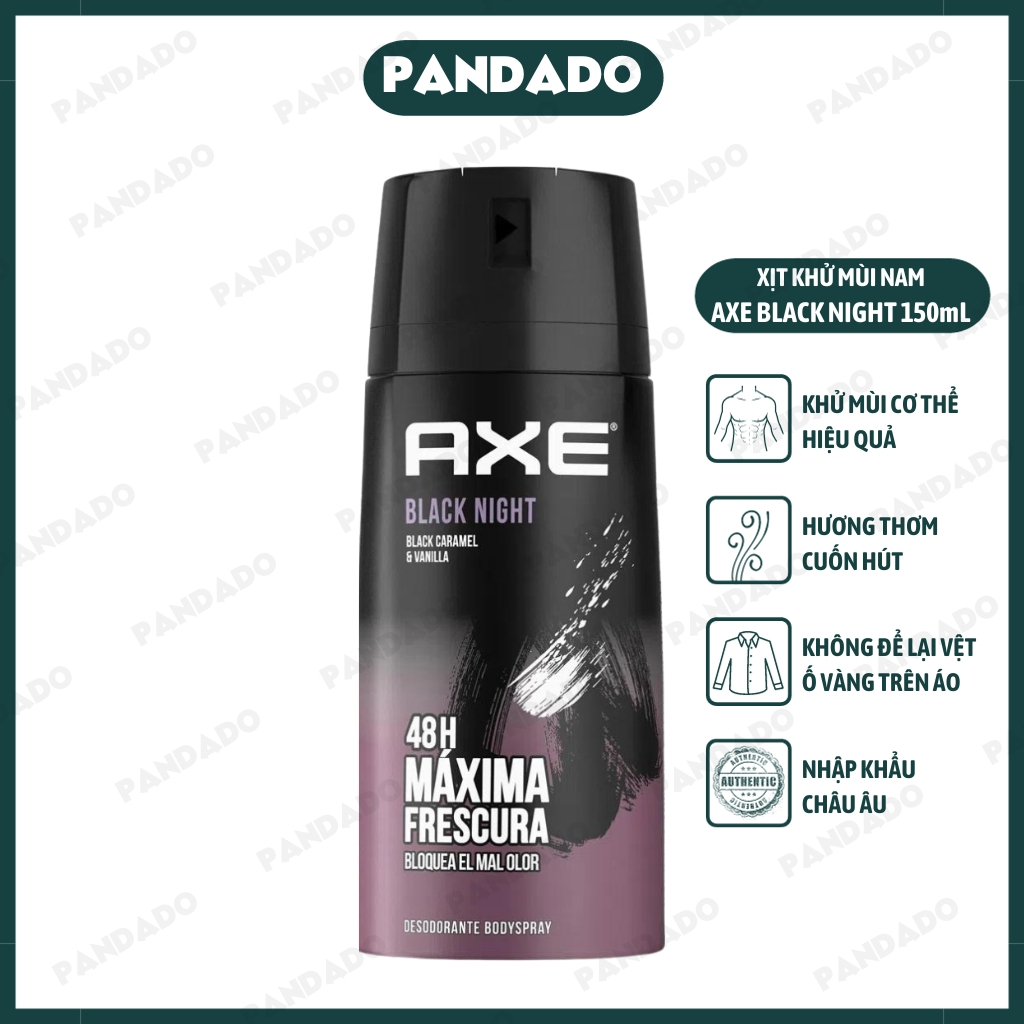 Xịt khử mùi nước hoa nam AXE Black Night 150ml ngăn mồ hôi - PANDADO